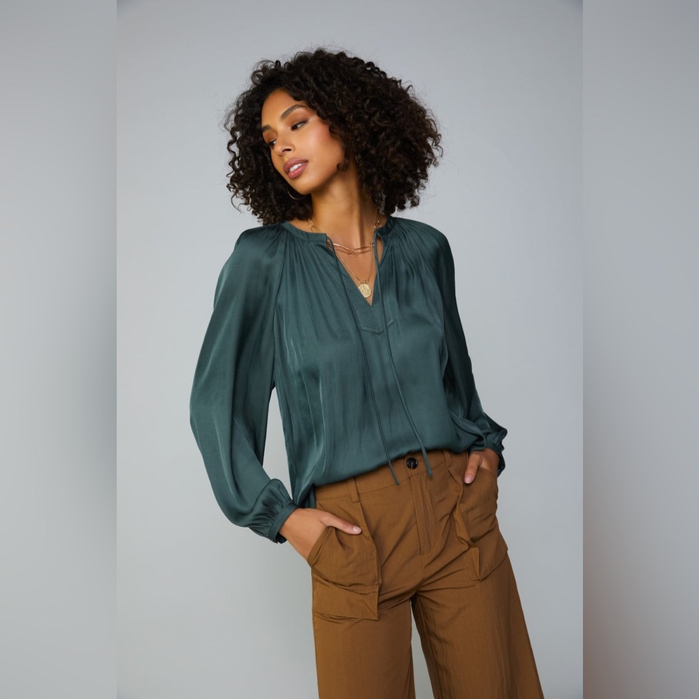 Current Air Forest Green Split Neck Blouse - image 2